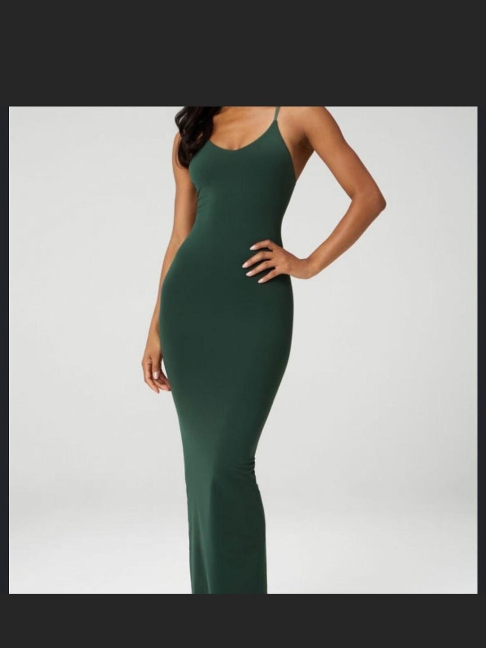 Fabletics Sleek Forest Green Spaghetti Strap Maxi Dress
